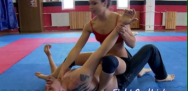  Lesbo babes wrestling and pussylicking